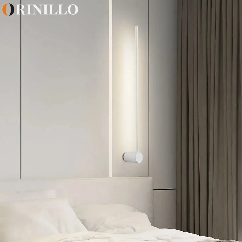 Modern minimalist white rotating long wall lamp LED living room bedroom bedside lamp indoor decorative lamp