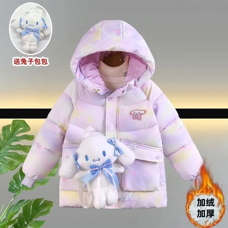 

Sanrio Cinnamoroll Kid Clothing Girls Parka Coat Winter Children Gradient Color Cartoon Hooded Jacket Teen Plush Warm Outerwear