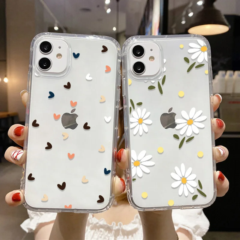 Funda de teléfono de flores para iPhone 13, 11, 12, 16, 14, 15 Pro Max, 12, 13 Mini, 7, 8 Plus, XR, XS, SE, cubierta suave transparente a prueba de