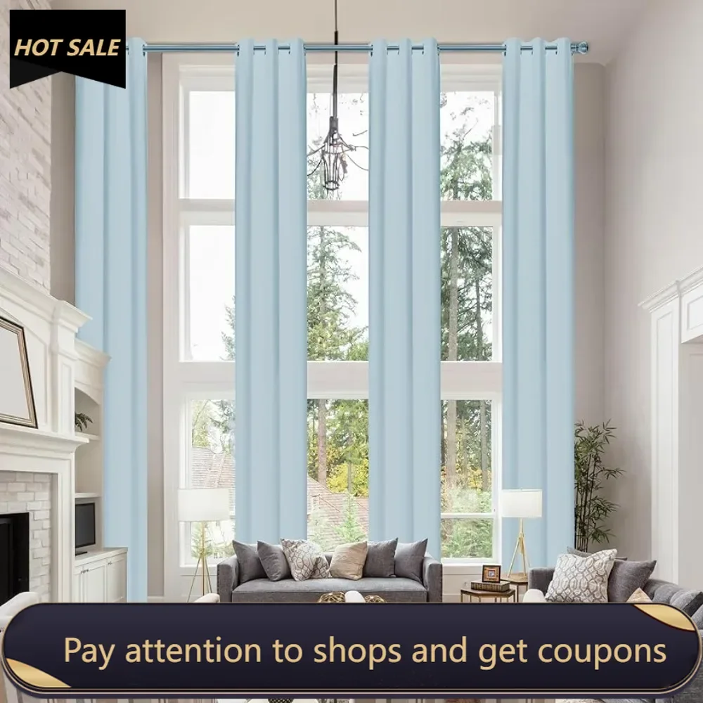 

Room Darkening Grommet High Ceiling Drapes Curtain Extra Long Blackout Curtains Light-Blue（52"x240") Freight Free Blinds Blind