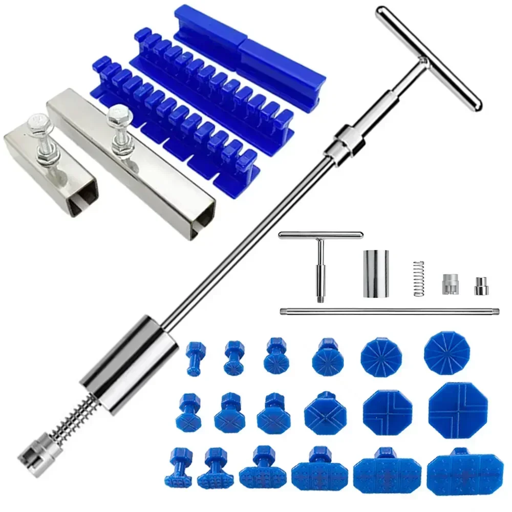 Car Dent Puller Repair T Dent Tool Auto Body Paintless Body Part Mechanical Sheet Metal Slide Removal Slide Hammer Reverse+18Pcs