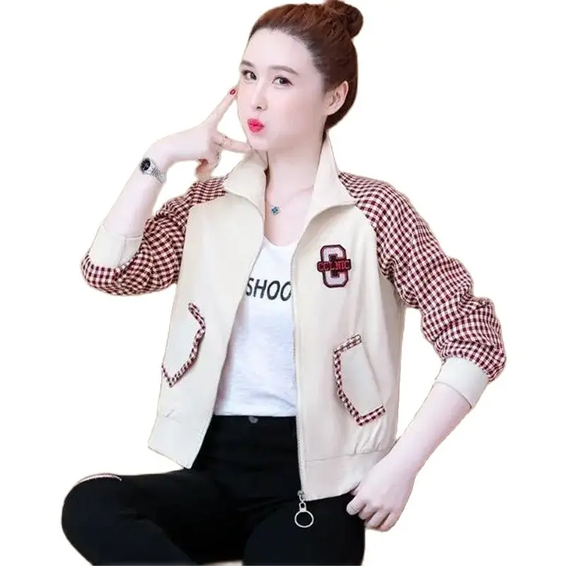 

Printing Spring And Autumn Zipper Coat Women 2023 New Ladies Jacket Lattice Splicing Casual Baseball Wear High Grade Outerwear