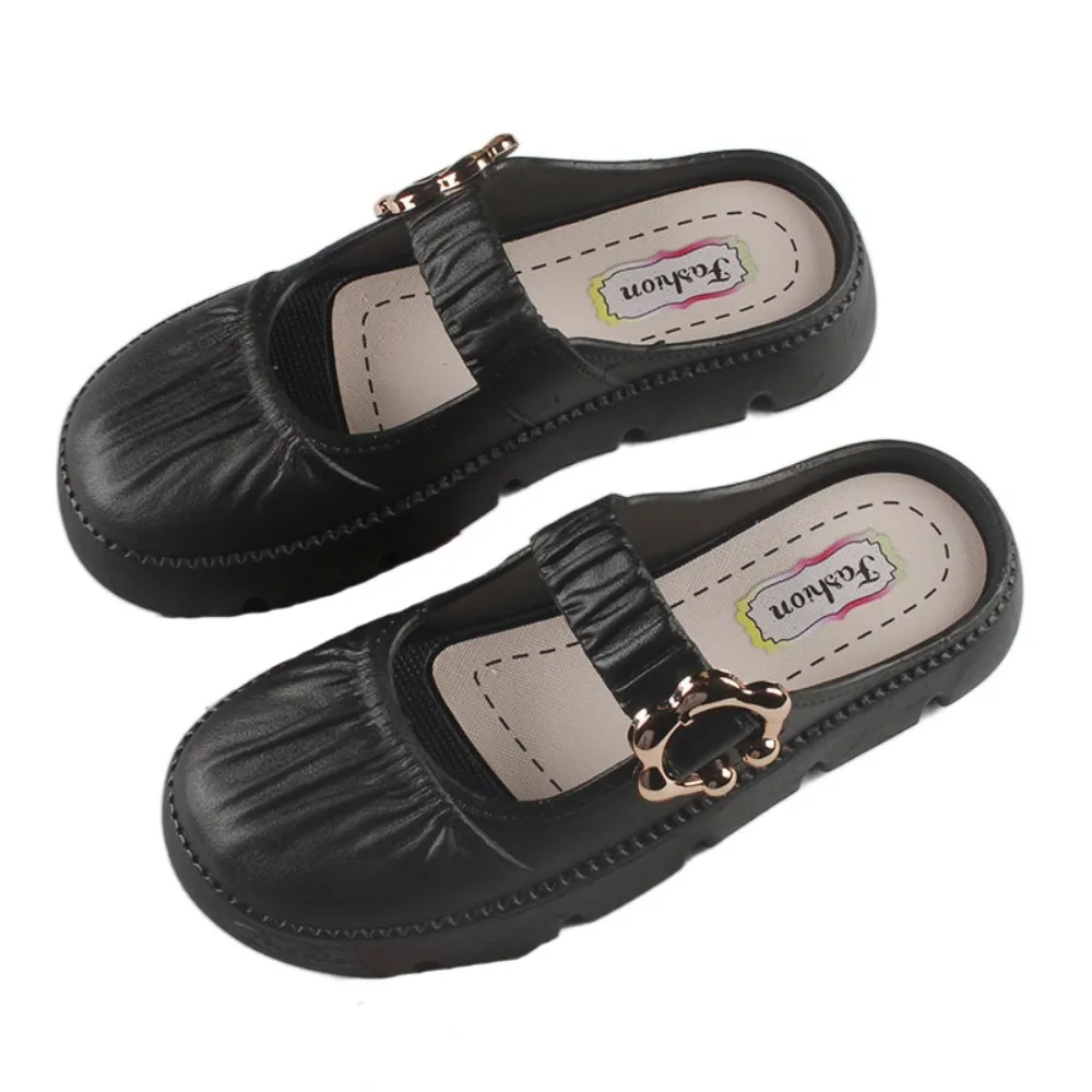 

Korean Style Anti Slip Flat Slippers Women Sweet Round Toe Slides Sandals Soft Soled Shoes PU Leather Slippers Summer