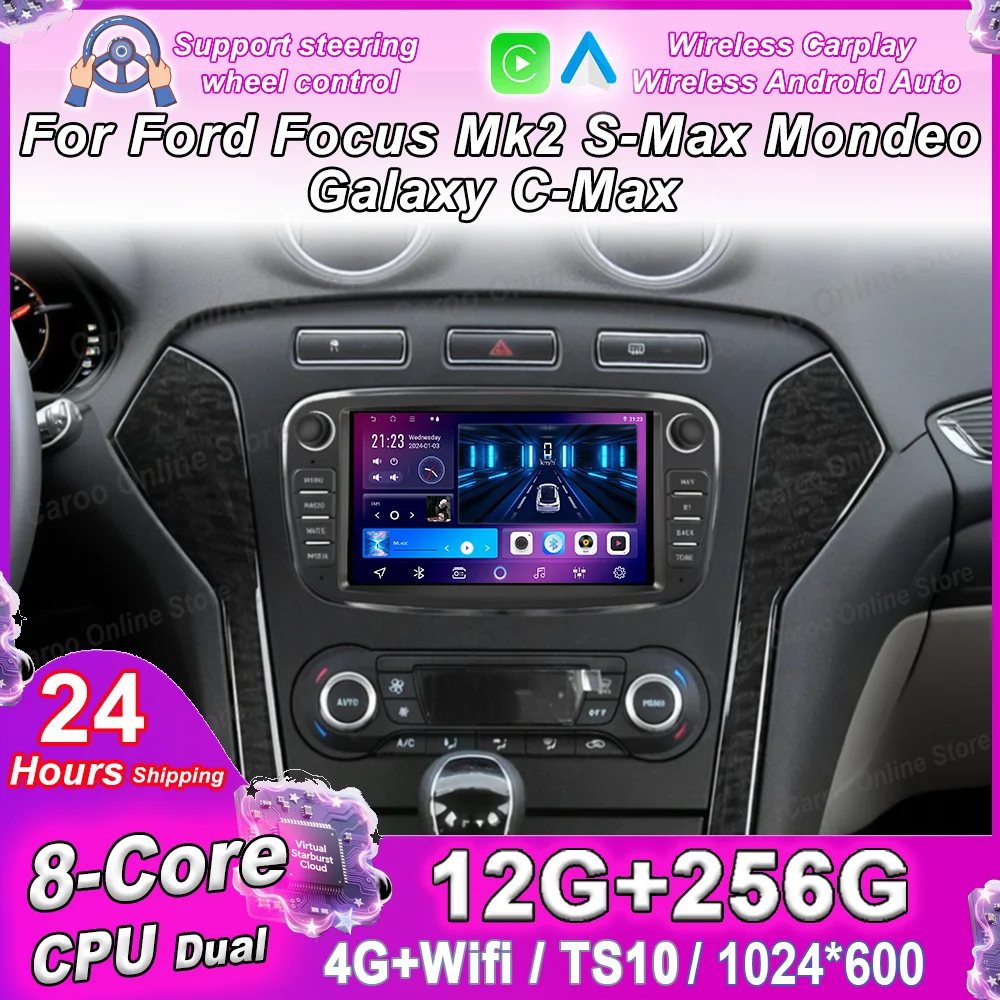 7'' Android 4G Para Ford Focus Mk2 S-Max Mondeo Galaxy C-Max Auto Carplay GPS Navegação Multimídia Player Car Dvd Android Auto