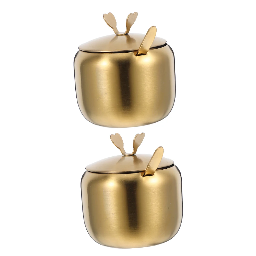 

2Pcs Stainless Steel Seasoning Containers with Spoon and Airtight Lid for Kitchen Condiment Jars Sugar Salt Pepper Spice Storage