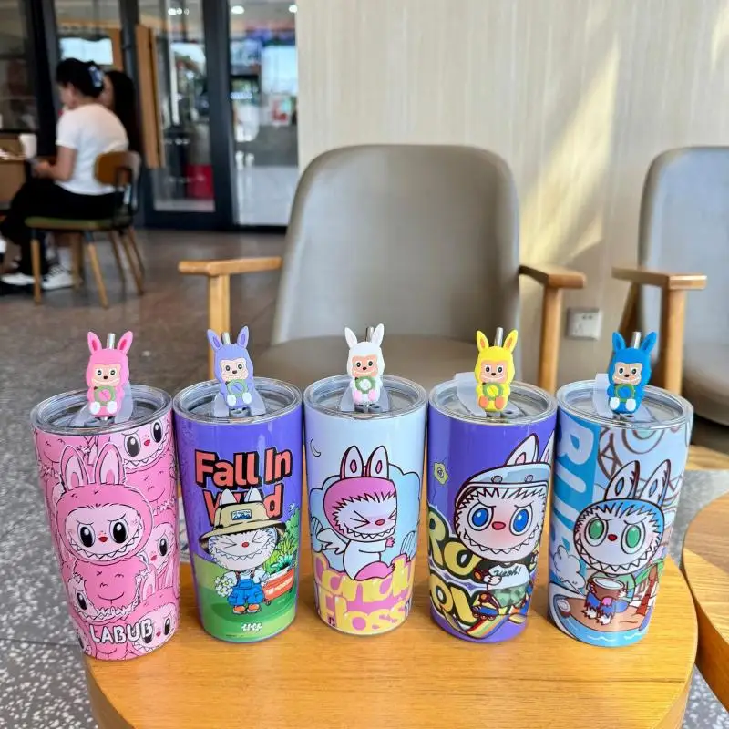 Kawaii Monster Labubu Large Capacity Thermos Cup Kawaii High Quality Stainless Steel 600Ml Drink Cup with Straw