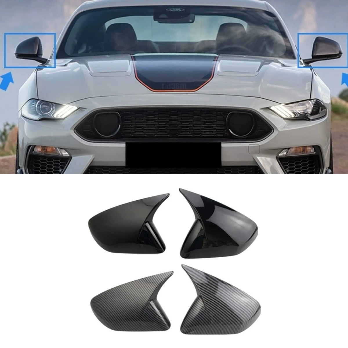 

Car Rearview Cover Protect Mirror Caps Rear View Mirror Cover For Ford Mustang 2015-2024 Body Kit Car Accessories