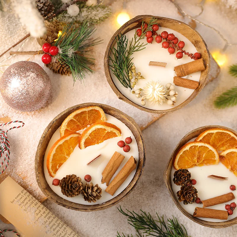 Creative Coconut Shell Scented Candles Party Decoration Dried Flowers Soy Wax Candles Smokeless