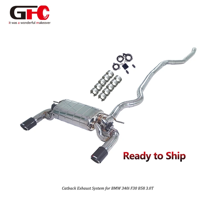 GFC Ready To Ship SS304 for BMW F30 340i 3.0T CatBack Exhaust Pipe Dual Valvetronic Exhaust System With Carbon Fiber Exhaust Tip