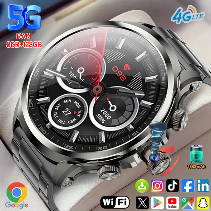 

5G/4G Android 9.0 Смарт-часы 1,95 дюйма AMOLED 1880 мАч Батарея 900 Вт Камера 8 ГБ + 128 ГБ ОЗУ WIFI Google Приложение Загрузка GPS Smartwatch