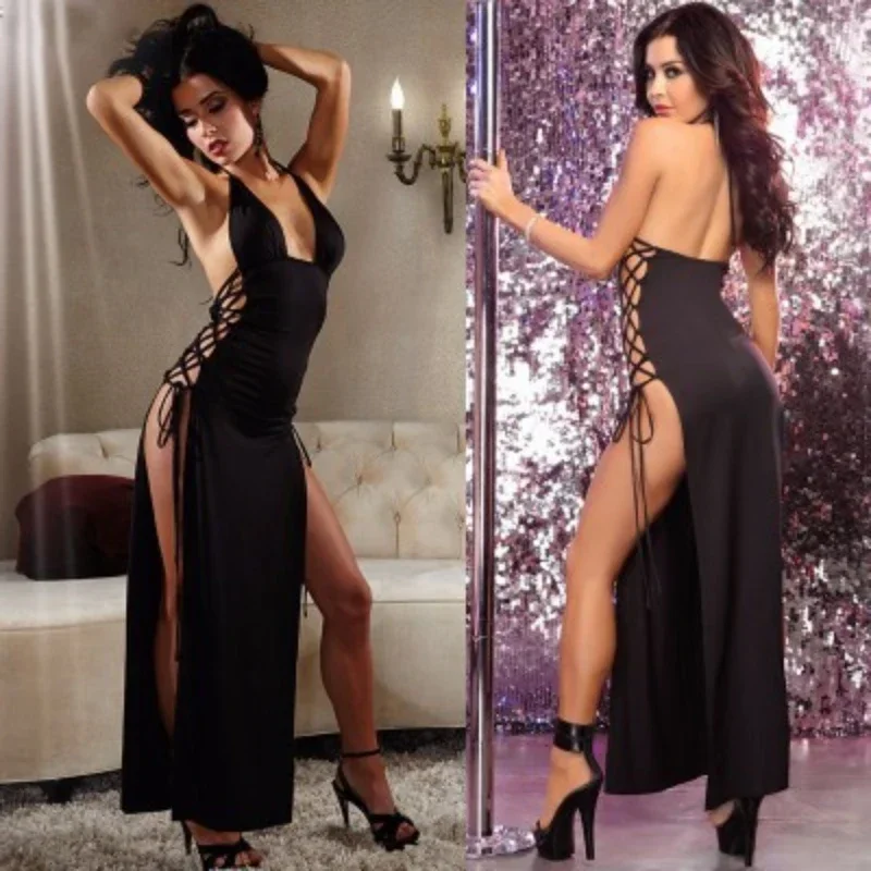 Hot Sale  Women's Pajamas Oversized Sexy Underwear Sexy Pajamas Perspective Wear with Style Black Long Skirt Corset   Nightgown