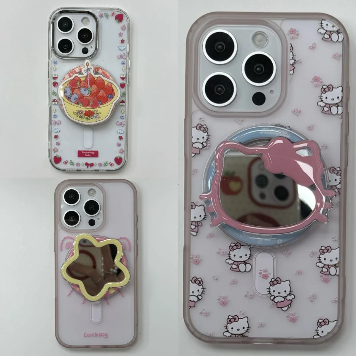 Hot Cute Cartoon Role Hello Kitty Phone Case for Iphone 13 14 15 16 Pro Max Soft Anti-fall Protect Cover with Magnetic Bracket