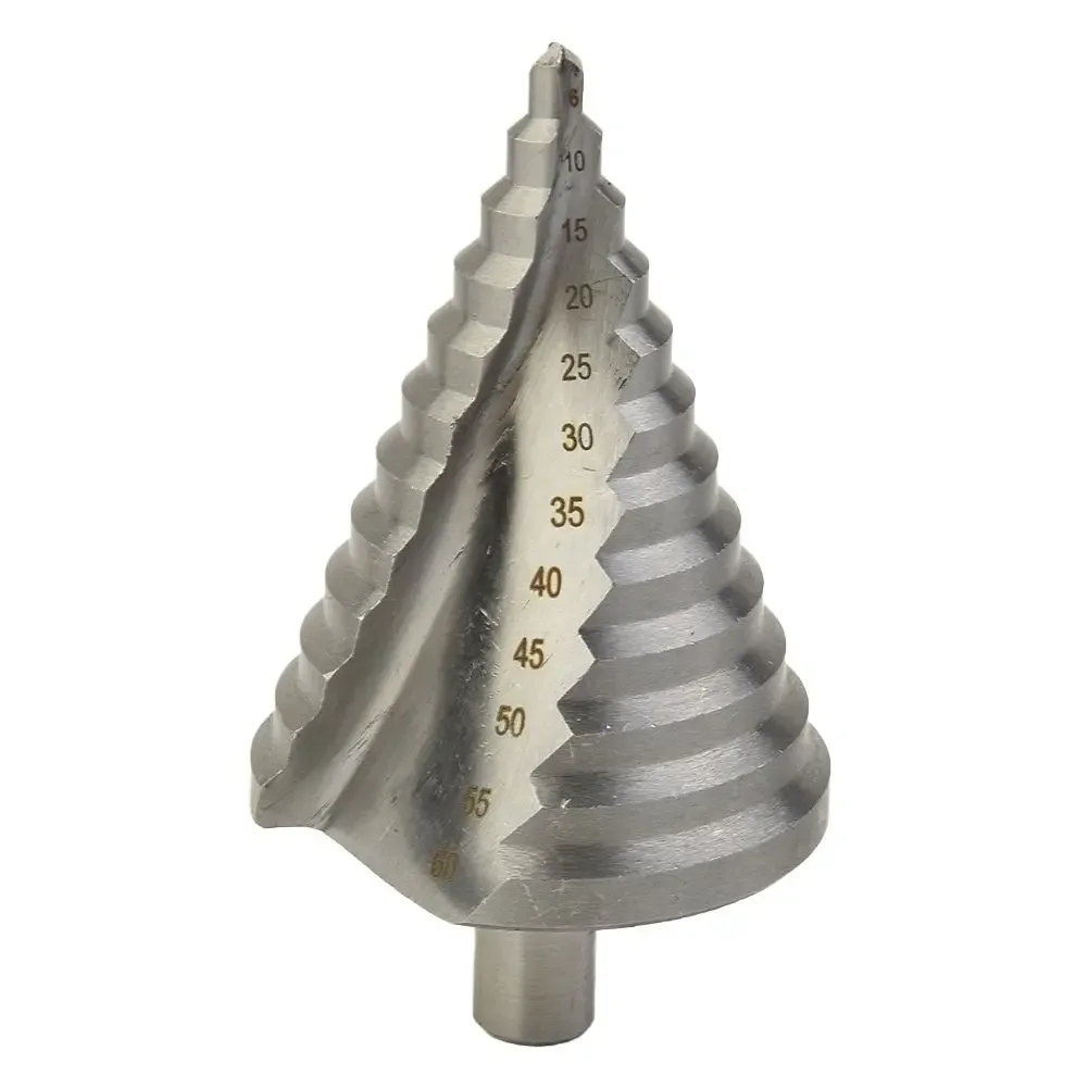 Step Pagoda Broca para Open Hole, Abertura Múltipla, Cor Prata, Espiral Estrutura De Escada, Chanfro