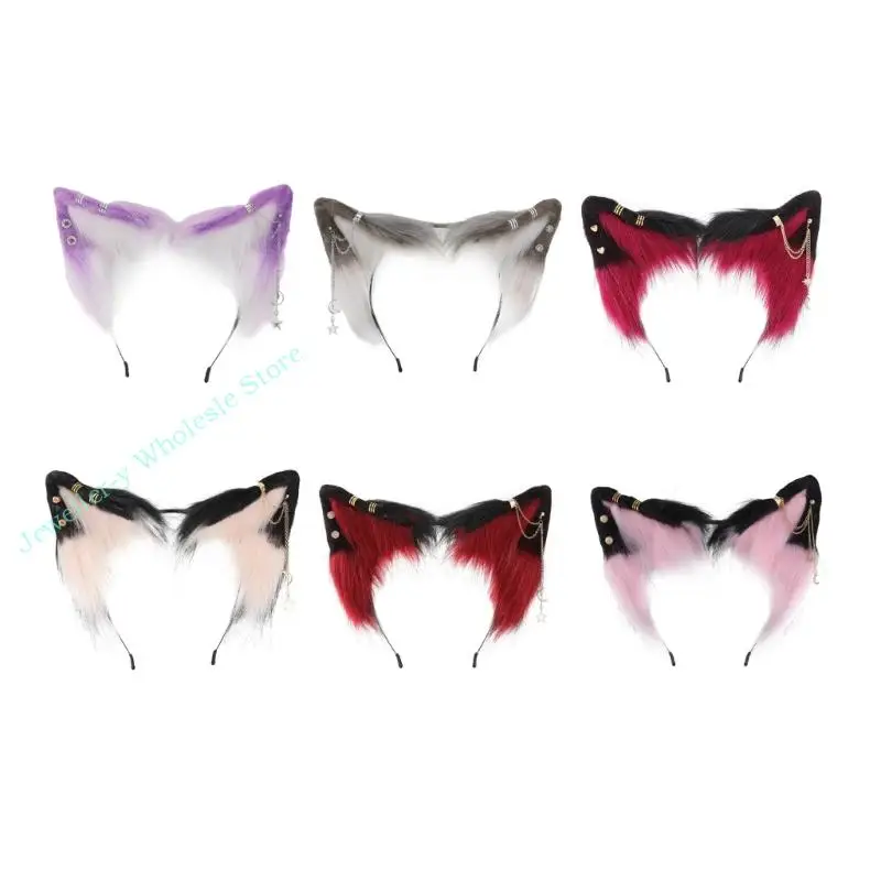 

R7UF Cartoon Foxes Ear Hair Hoop with Alloy Earring Decor Hair Holder Cosplay Party Headwear for Teenagers Adult