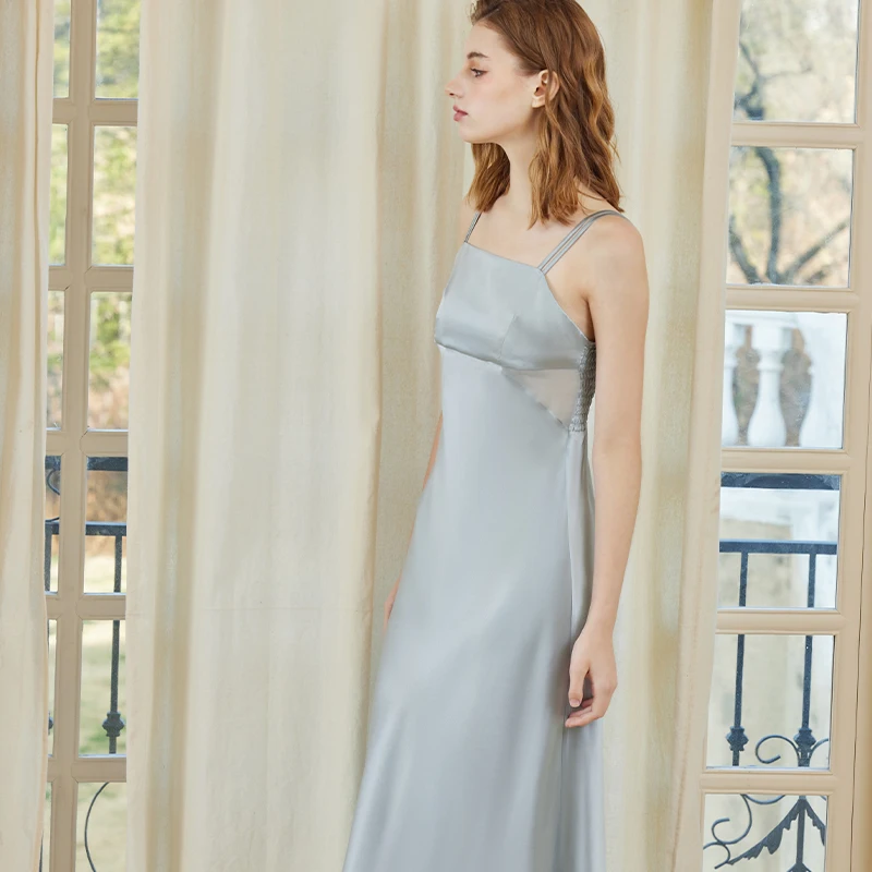 Women's Silk Sling Nightdress 100% Mulberry Silk Spaghetti Strap Sexy Bodycon Chemise Midi Dress Long Slip Nightgown Loungewear
