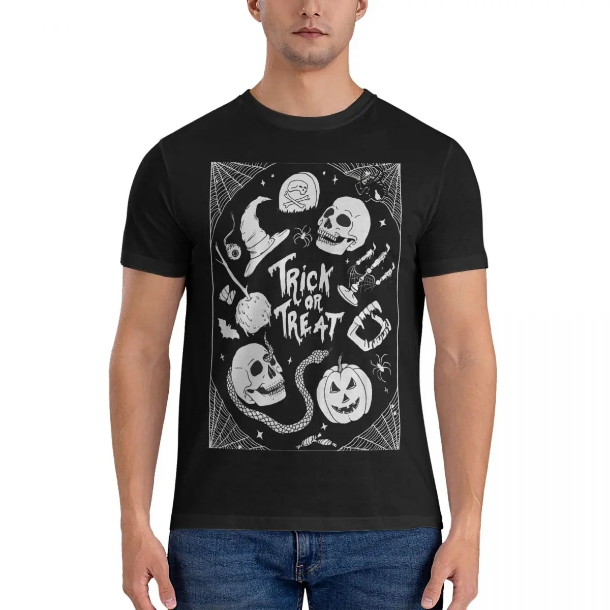 Trick Or Treat T-Shirt for Men Brand Of Sacrifice Vintage Cotton Tee Shirt Crew Neck Short Sleeve T Shirts Printed Clothes