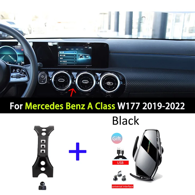 

Автомобильный держатель телефона для Mercedes Benz A Class W177 2019 2020 2021 2022, специальный фиксированный кронштейн, держатель для беспроводной зарядки