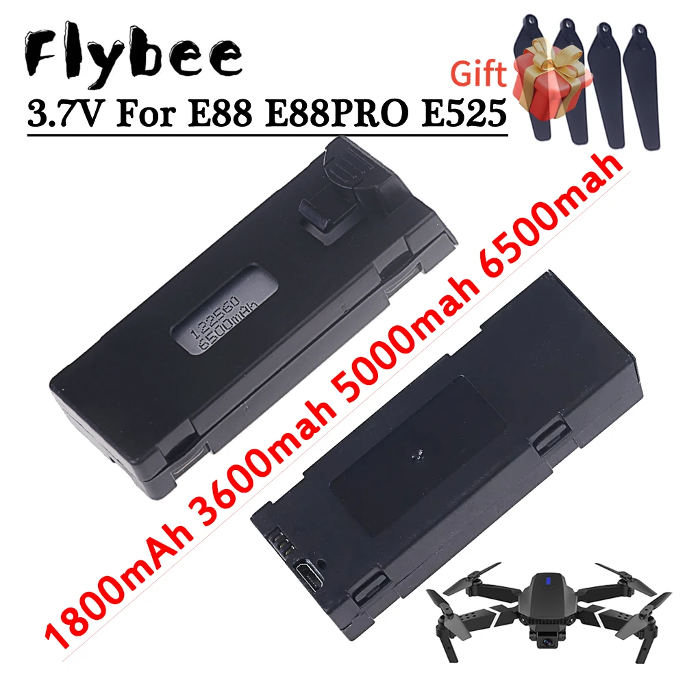Batería para Dron E88 de 3.7V, 6500mah, 5000mah, 3600mah, 2600mah, 1800mah, para E88, E88PRO, E99, E525, E100, S98, F185, F195, Piezas de Repuesto para Quadcopter RC