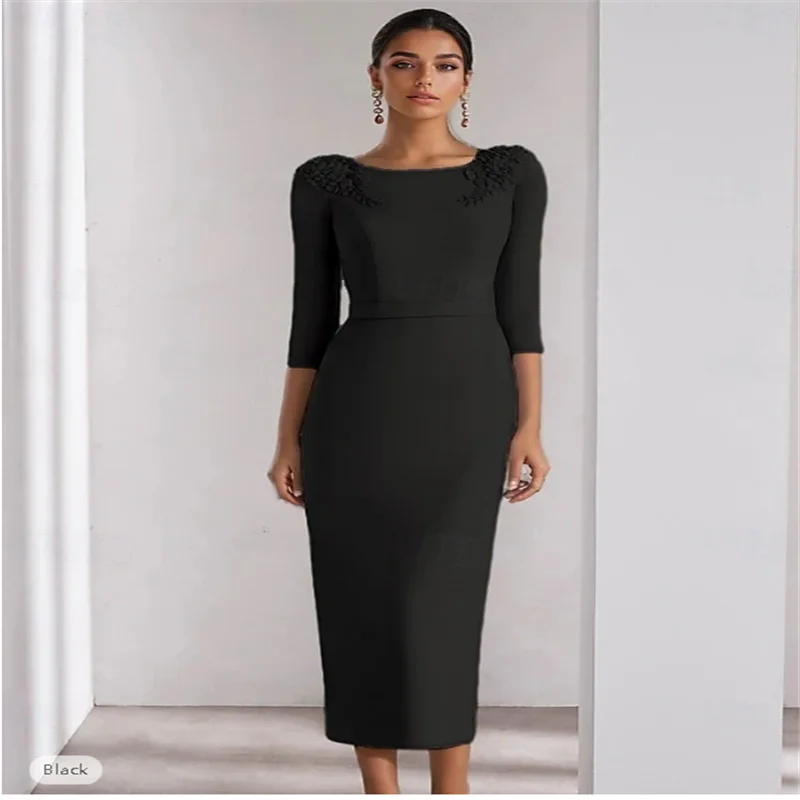 Sheath / Column Cocktail Dresses Elegant Dress Formal Wedding Ankle Length 3/4 Length Sleeve Crew Neck Stretch Crepe with Slit