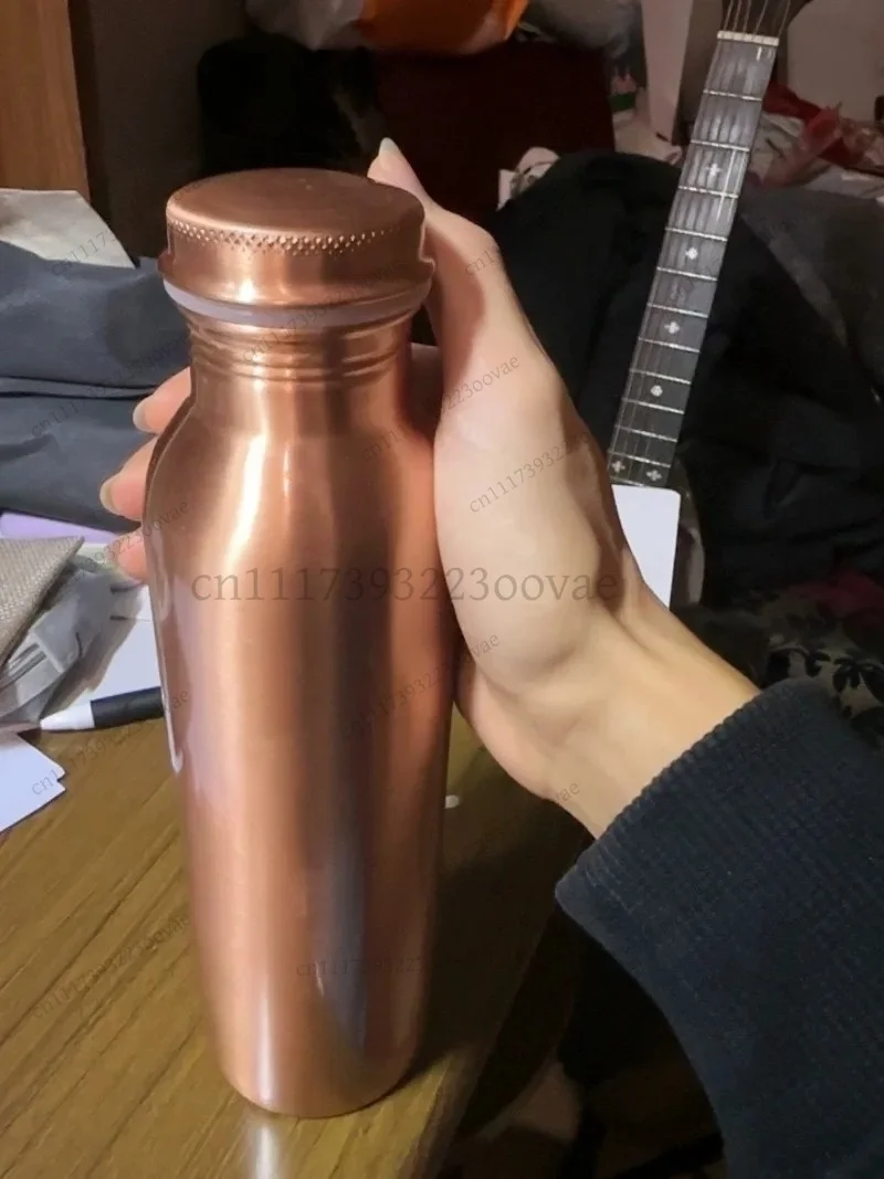 LK_Handmade Pure Copper Water Bottle, Traditional Metal Canteen for Yoga Outdoor Sports, Reusable Vessel