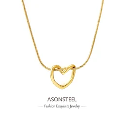 ASONSTEEL Romantic Minimalist Golden Stainless Steel Heart Hollow Pendant Necklace For Women Rust Proof Stylish Charm Jewelry