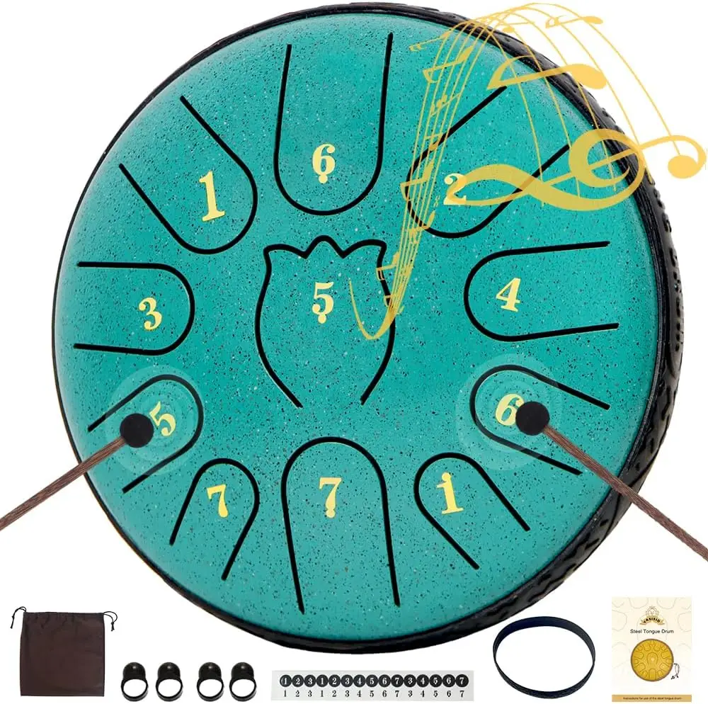 

Steel Tongue Drum 6 Inche 11 Note Steel Drums Rain Chime,Raindrop Drum,Rain Drum for Outside Garden（Green）