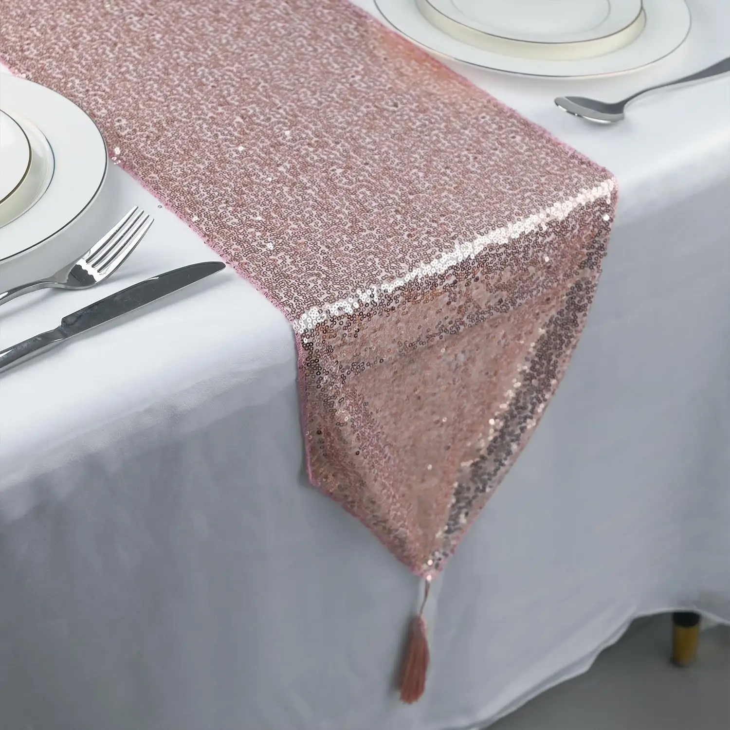 Sequin Table Runner with Single Tassel Design – Reusable; Suitable for Weddings, Banquets, and Parties