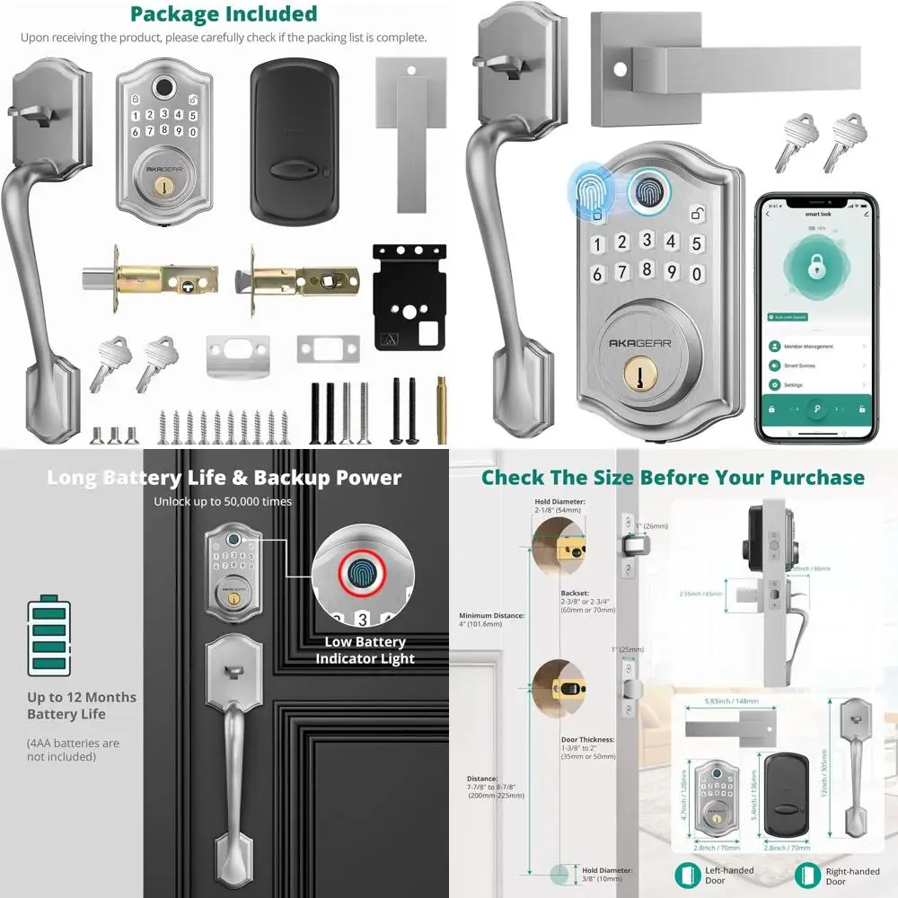 

Умный комплект дверных замков с бесключевым доступом, сенсорной панелью, считывателем отпечатков пальцев, Bluetooth-подключением, автоматической блокировкой и функцией One-Touch