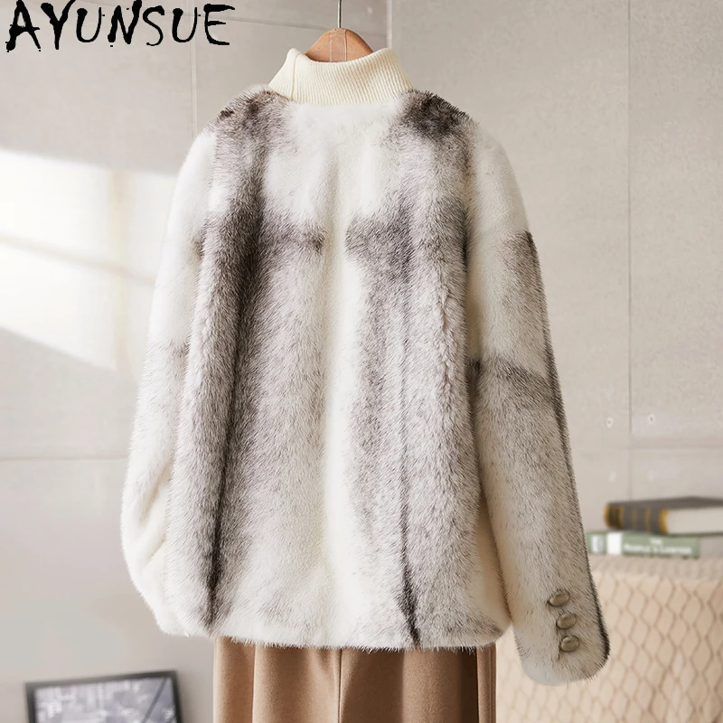 AYUNSUE 2025 automne hiver veste de fourrure de vison naturel femme vêtements col rond vestes de fourrure véritable pour femme vêtements Шуба Ж Dön......