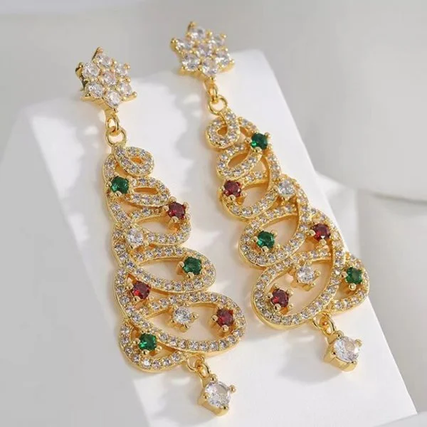 Women's Christmas Tree Zircon Crystal Star Dangle Earrings, Party Gift