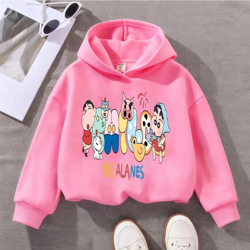 Ropa deportiva con capucha de algodón puro para niños y adultos, con dibujos animados de Crayon Shin-chan, animación 2026, otoño-invierno, para diversión familiar