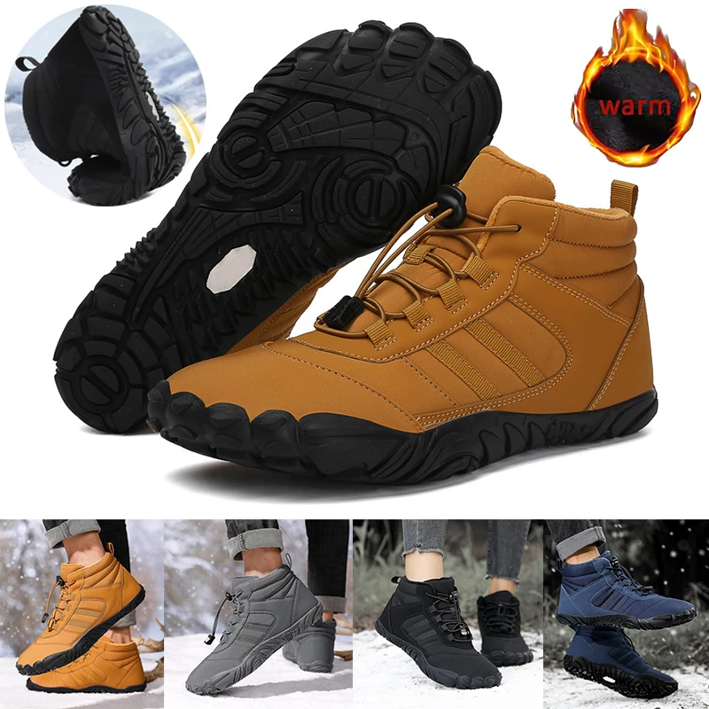 

Winter Warm Snow Boots Waterproof Women Barefoot Cotton Boots Outdoor Men Hiking Cotton Boots Ankle Boots Anti-slip Plush Boots