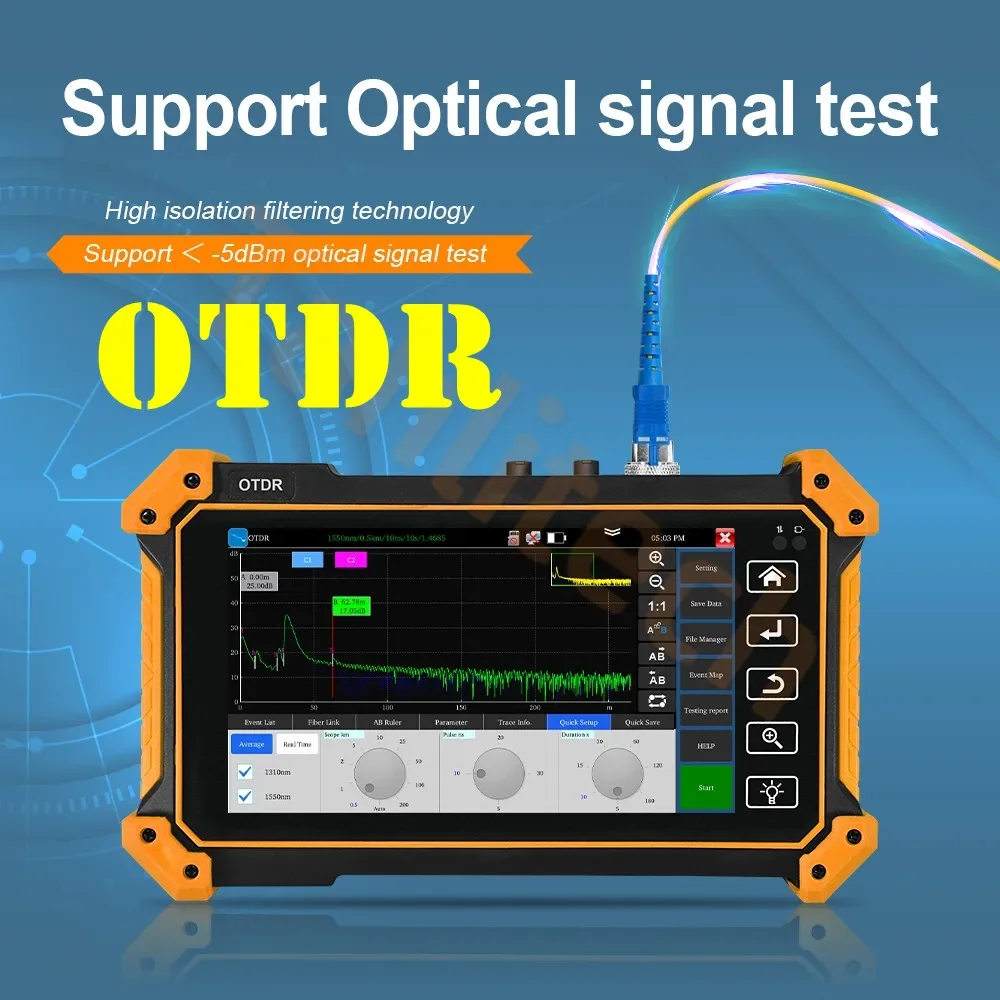 

MOT-50 Mini OTDR Fiber Optical Reflectometer Live Test 1610nm 24/26/28dB 5.55Inch Touch Screen OPM OLS VFL Tester