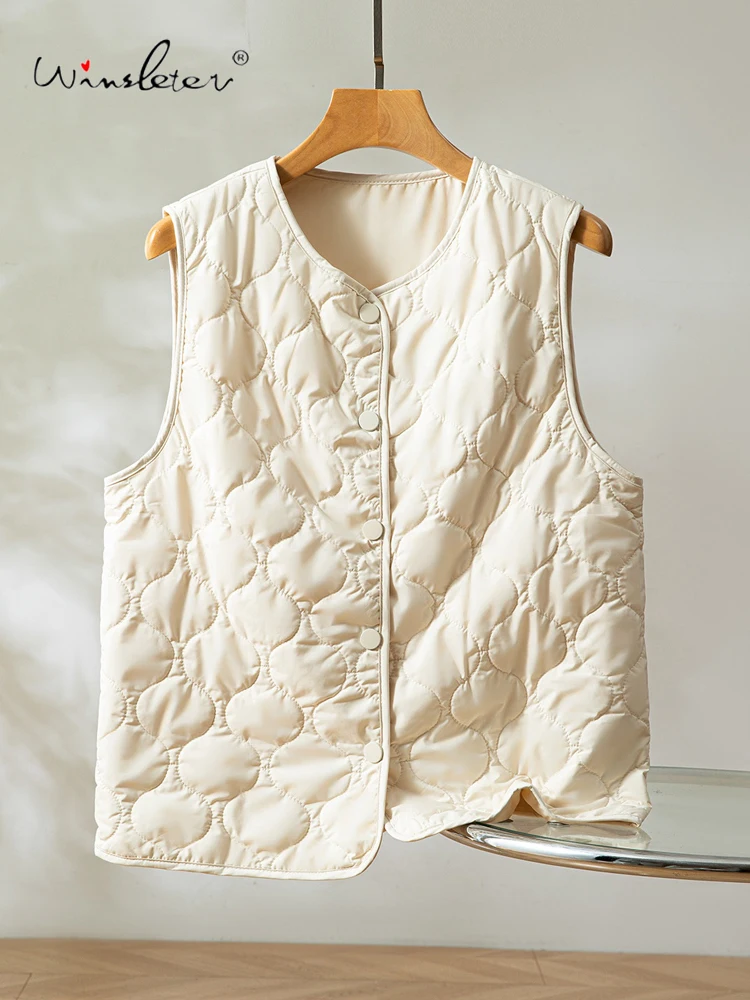 

Winsleter-Fill 100%Real Silk Elegant Vest Coat, O Neck Buttons, Women Basic Versatile Warm Waistcoat, 2025 Winter New C5N638CC