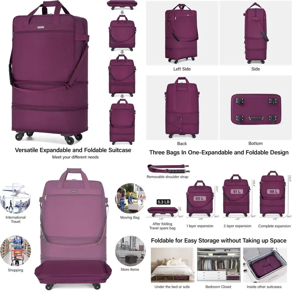 Bolsa de bagagem dobrável expansível com rodas para viagens – Bolsa de lona dobrável para homens e mulheres mala leve