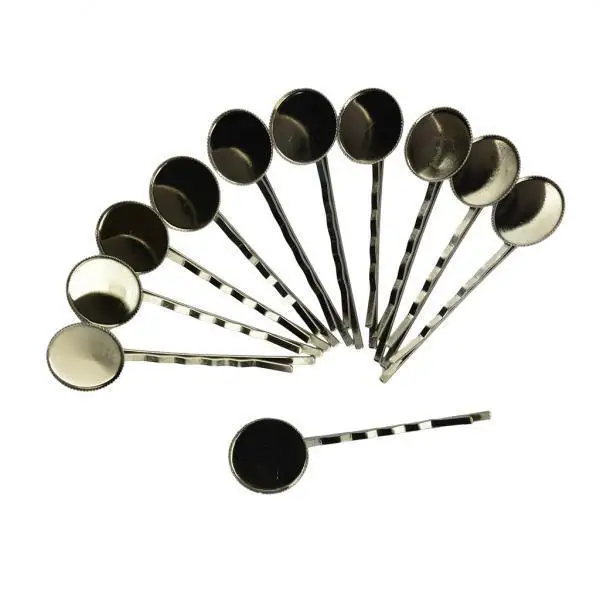 Slide Hairpin Pins Hair Clips With Brass Blank Bezel Setting Tray for DIY Crafts Photo Insert Suitable for