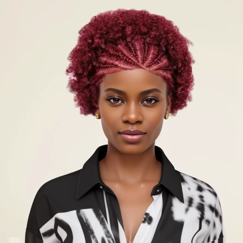 

Женский натуральный вид 99J Винно-красный бордовый парик из человеческих волос Remy Афро-кудрявый странный плетеный пучок с прозрачным фронтальным кружевом 13x4 W