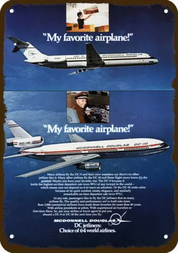 1975 McDONNELL DOUGLAS DC-9  DC-10 Jet Vntg-Look DECORATIVE REPLICA METAL SIGN
