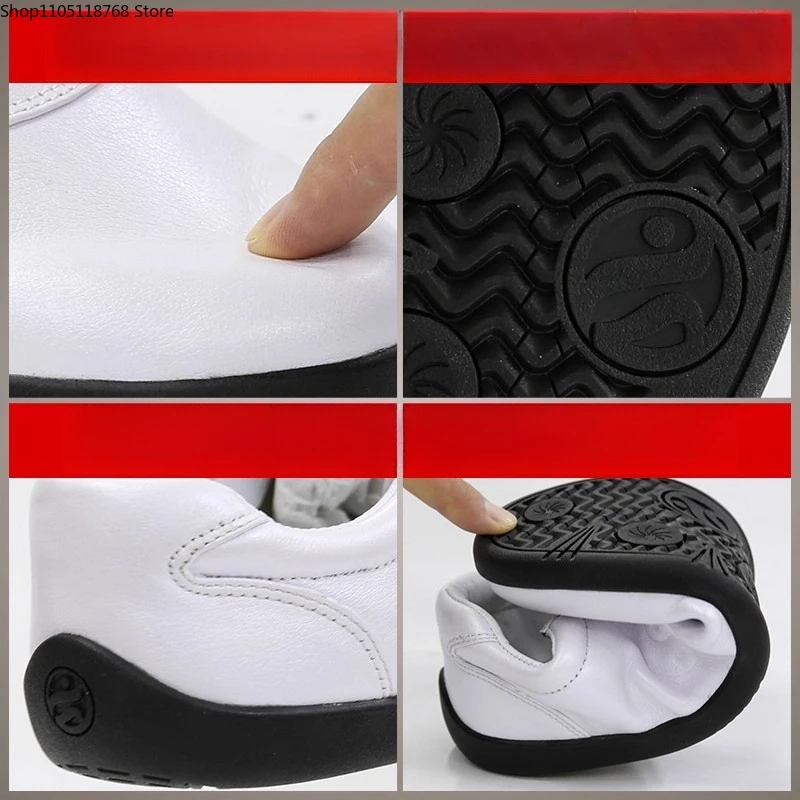 รองเท้ากังฟูไทเก๊กหนังแท้ รองเท้าศิลปะการต่อสู้ รองเท้าผ้าใบ หนังวัวนุ่ม ระบายอากาศได้ดี สวมใส่สบาย