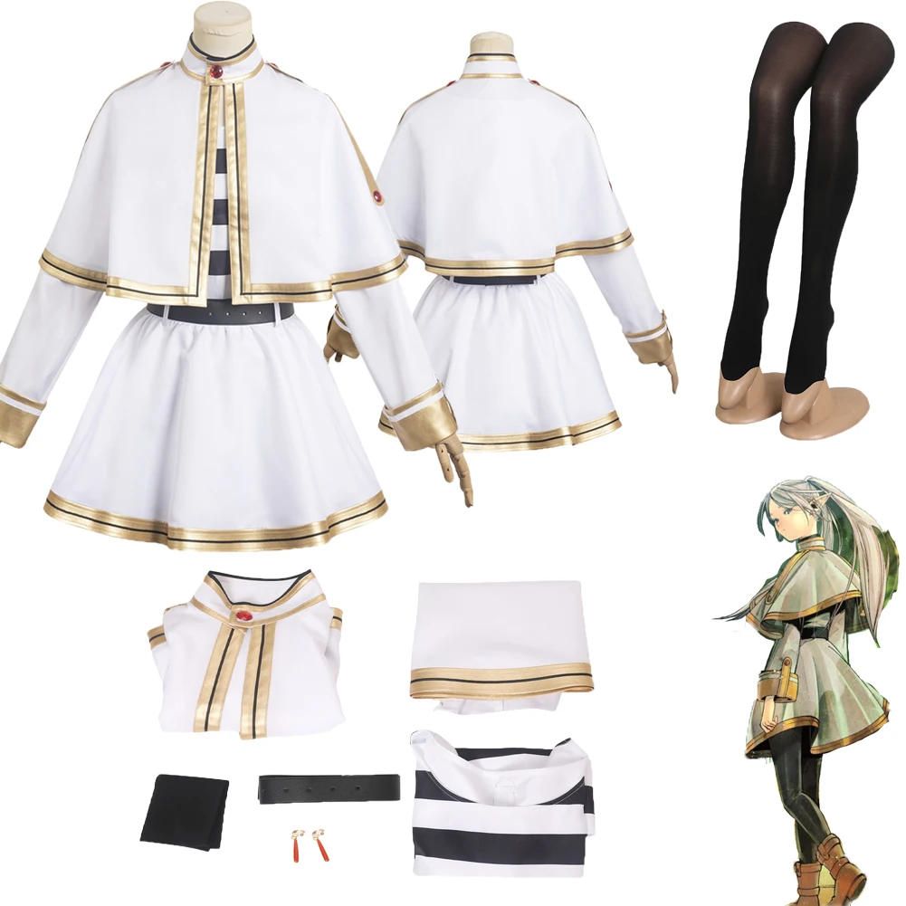 Anime Frieren Beyond Journey‘s End Frieren Cosplay Costume Cape Dress Belt Outfit For Adult Girls Halloween Carnival Party Suit