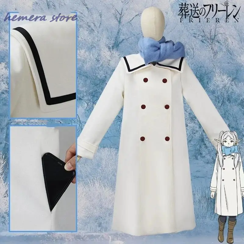 Anime Frieren Beyond Journey's End Frieren Cosplay Costume Wig Dress Coat Scarf Winter on The Northern Lands Halloween Women Cos