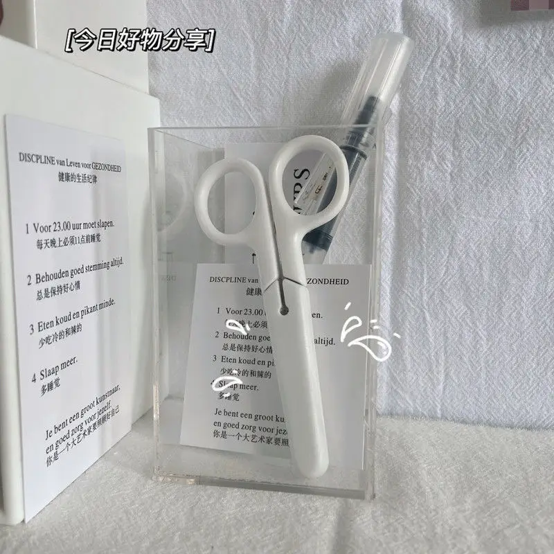 White Portable Handmade Stationery Scissors Stainless Steel Protective Sleeve Safety Scissors Utility Knife