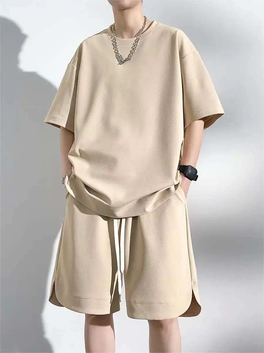 رياضية الرجال حجم كبير 8Xl 7Xl 6XL الصيف ملابس رياضية بلون مجموعات موضة عادية تي شيرت السراويل 2 قطعة الدعاوى الذكور