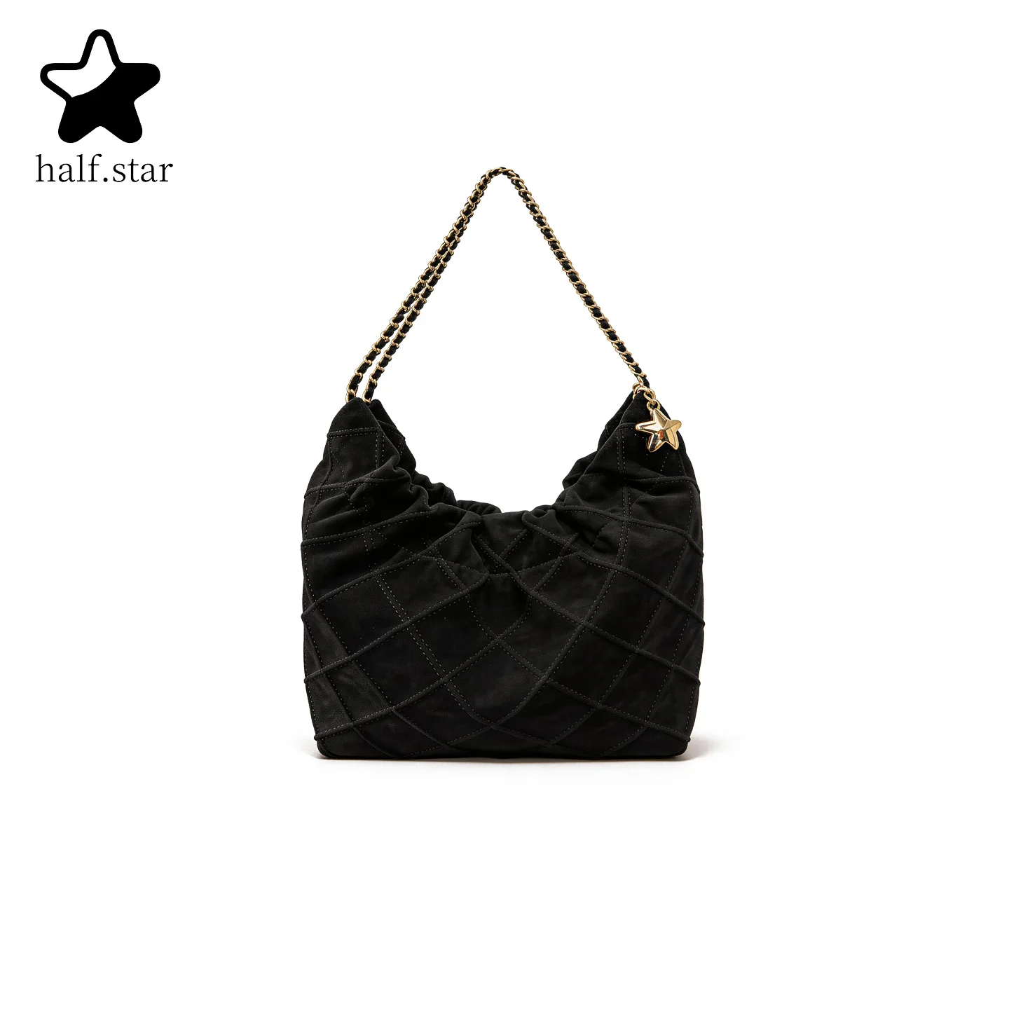 

HALF.STAR Light Luxury Quilted Chain Purse, Genuine Top-Grain Leather Ruched Hobo Bag, Fashion Women Crossbody Handbag