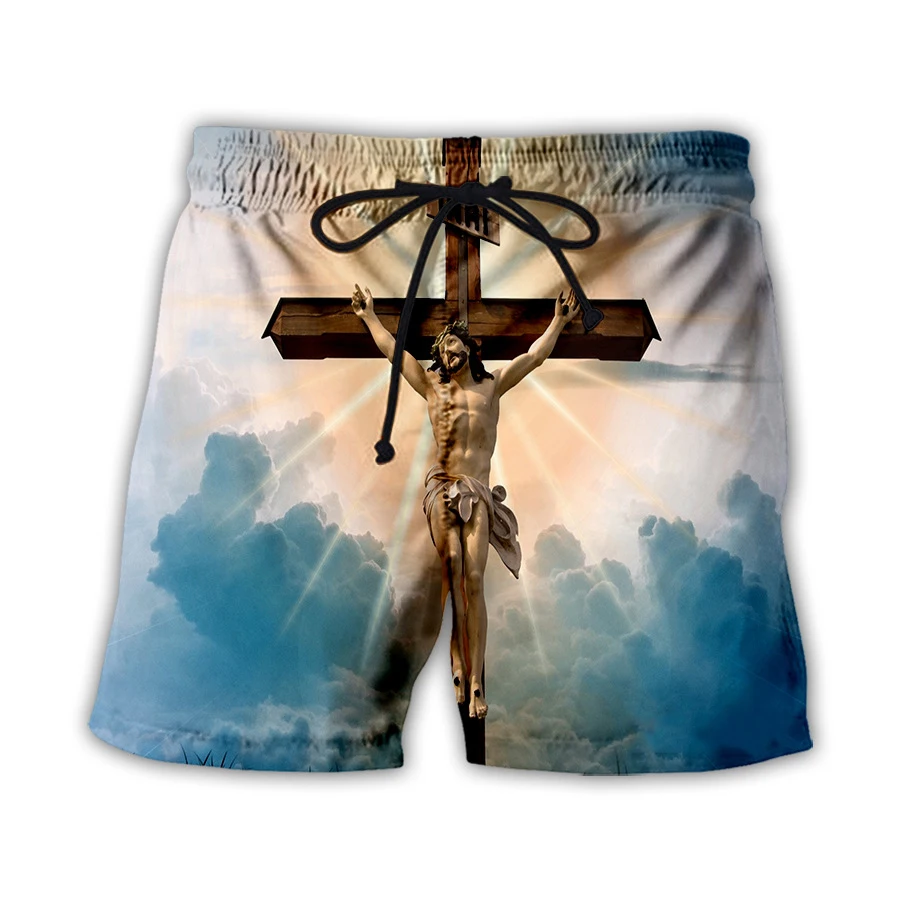 Fashion Jesus Christ 3D Print Hawaiian Beach Shorts Summer Men\'s Oversized Surfing Board Shorts Swimwear Trunks Kids Clothing