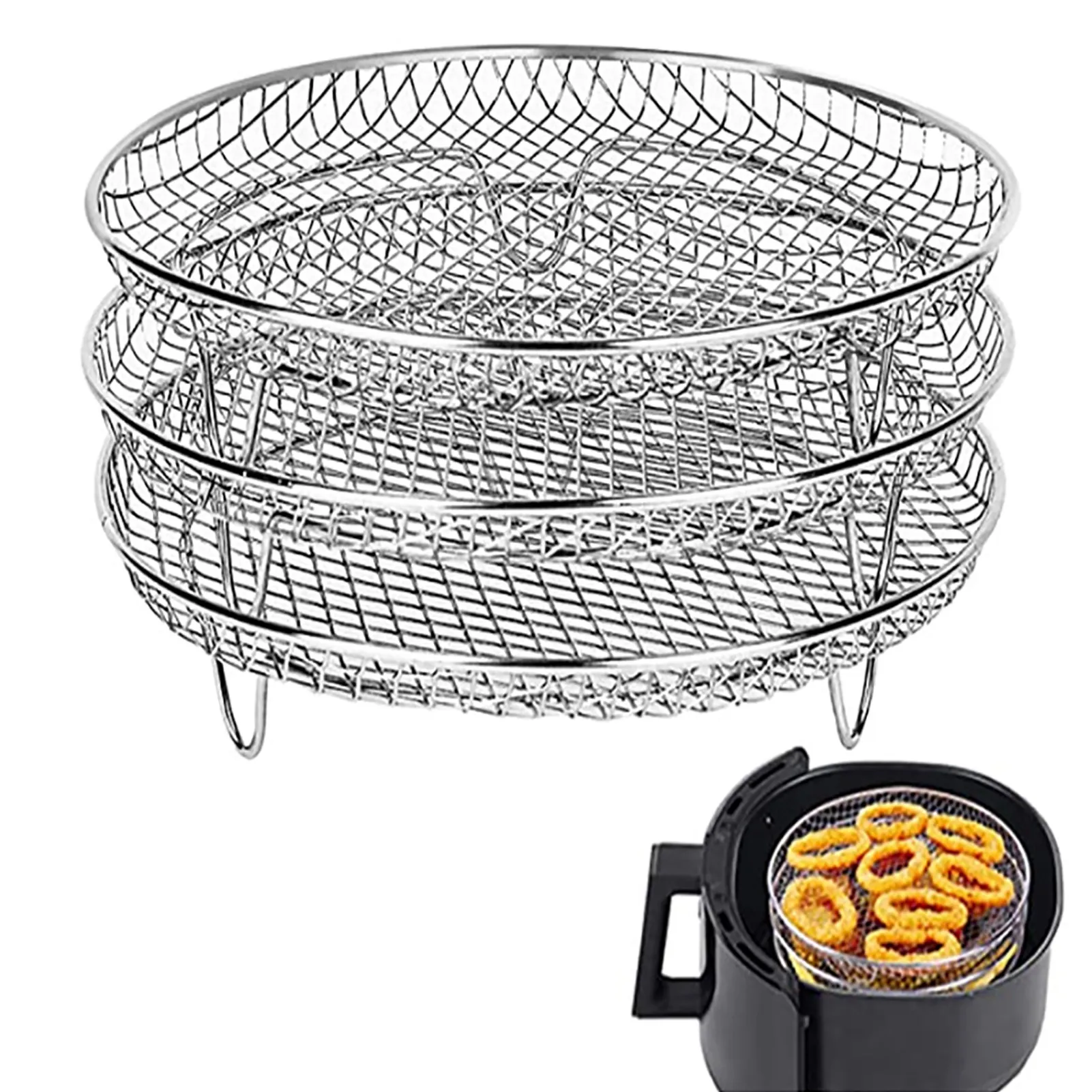 Air Fryer Rack Airfryer Basket Tray Air Fryer Accessories Three Stackable Dehydrator Racks Fit All Air Fryer Cooling Drying