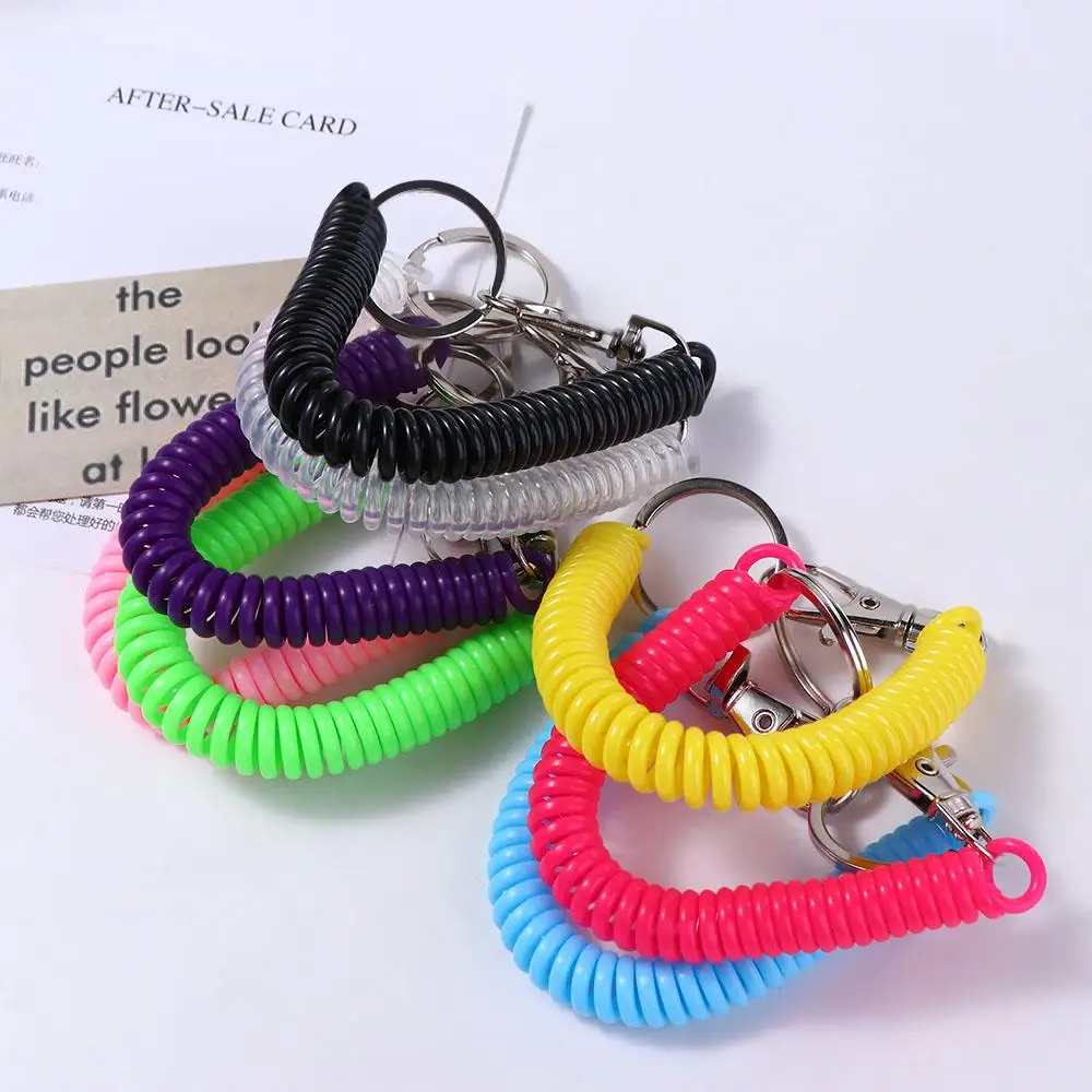 Coil Springs Keychain Stretchy Spiral Spring Coil Retractable Coil Springs Keychain With Metal Clasp Key Chain Holder Lanyard