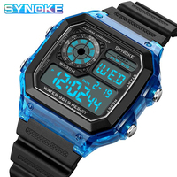 SYNOKE Wrist Watch For Men Digital Sports Waterproof Watch Transparent Multifunction Chronograph Alarm Backlight reloj hombre