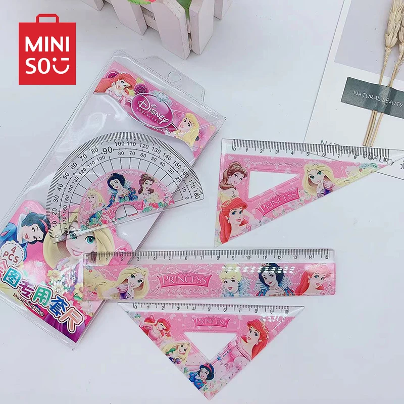 

4pcs/set Disney Princess Plastics Ruler Miniso Frozen Elsa Ariel Cartoon Figure Stationery School Office Triangular Protractor