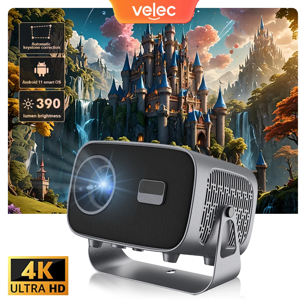 

Умный проектор Velec TP310, портативный Android 11, поддержка 390 ANSI 720P, 4K, видео WIFI6, домашний кинотеатр, уличный кинопроектор
